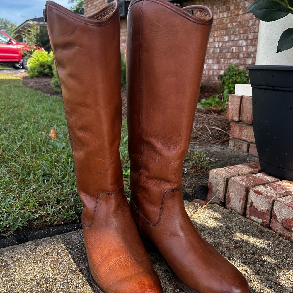 Frye Melissa Button 2 Cognac Pull-On Boot Knee High